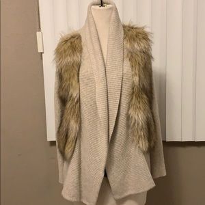 Ann Taylor tan fur coat / cardigan